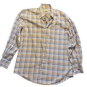 Peter Millar Mens Plaid Button Down Shirt Orange Blue White Cotton Size M